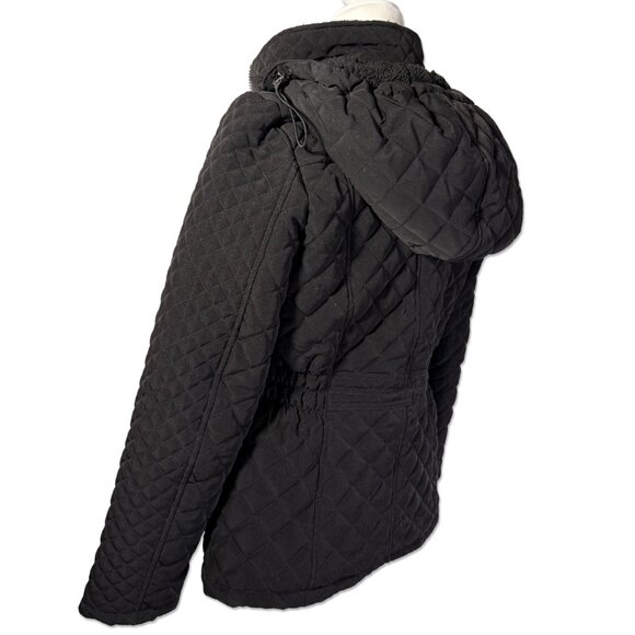 Laundry by Design Black Quilted Zip-Up Winter Jacket with Hood Sz M - Picture 3 of 8